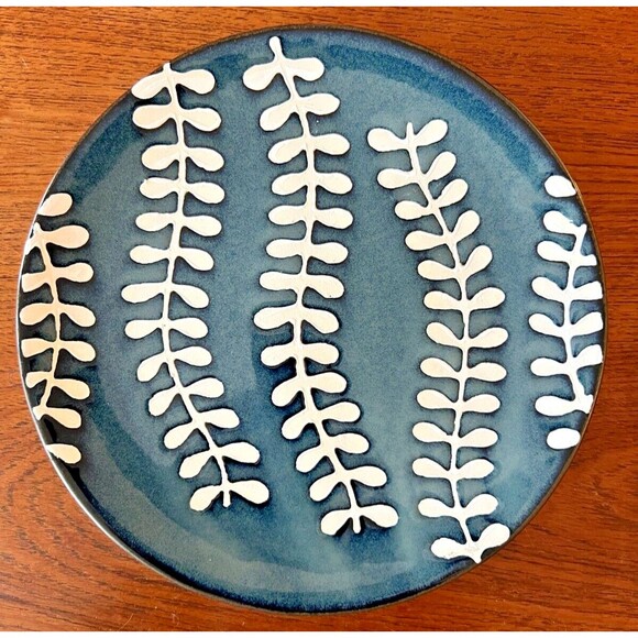 Mudpie Dessert or Cheese Plate Abstract Blue And White 8" Pottery Serving Plate - Picture 2 of 6